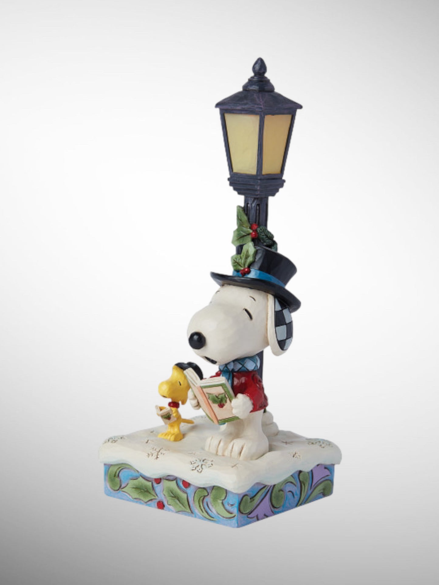 Jim Shore Peanuts - Caroling in the Snow Snoopy with Woodstock Lamp Figurine