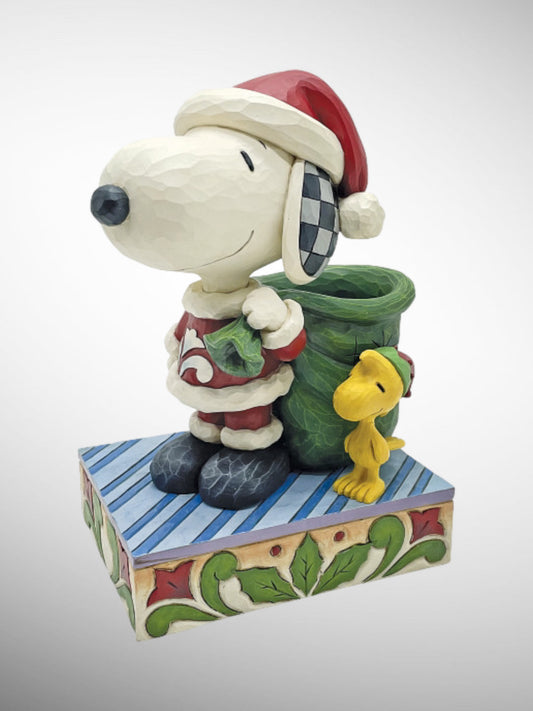 Jim Shore Peanuts - Snoopy's Little Helper Santa Snoopy & Woodstock Elf Figurine