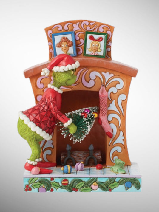 Jim Shore Dr. Seuss The Grinch - Grinch Pushing Tree Up Chimney Figurine