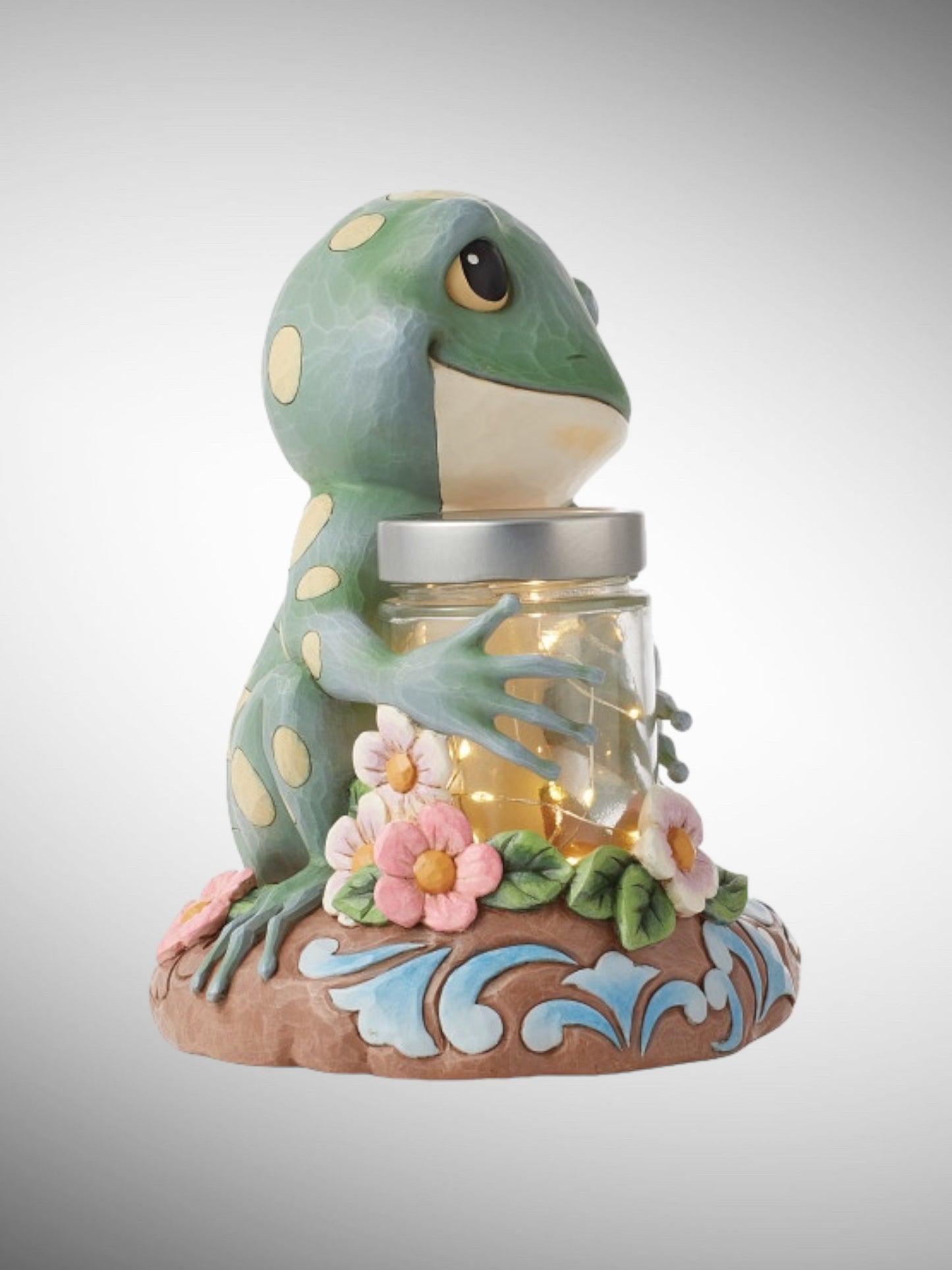 Jim Shore Heartwood Creek - Ready, Set, Glow! Garden Frog with LED Fireflies Figurine