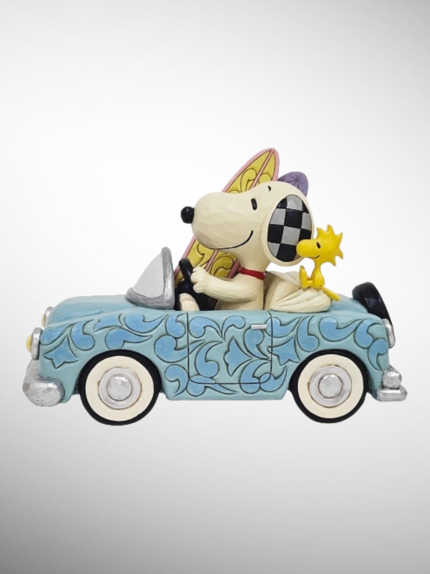 Jim Shore Peanuts - Sunny Drives and Surfing Vibes Snoopy Woodstock Figurine