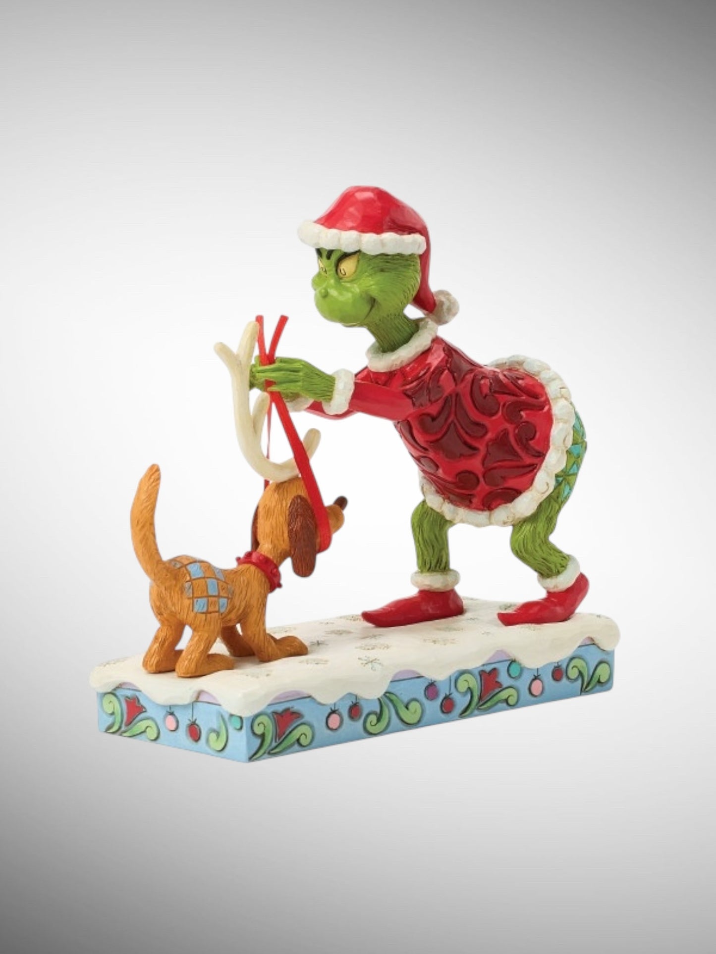 Jim Shore Dr. Seuss The Grinch - Grinch Tying Antlers Max Figurine - PREORDER