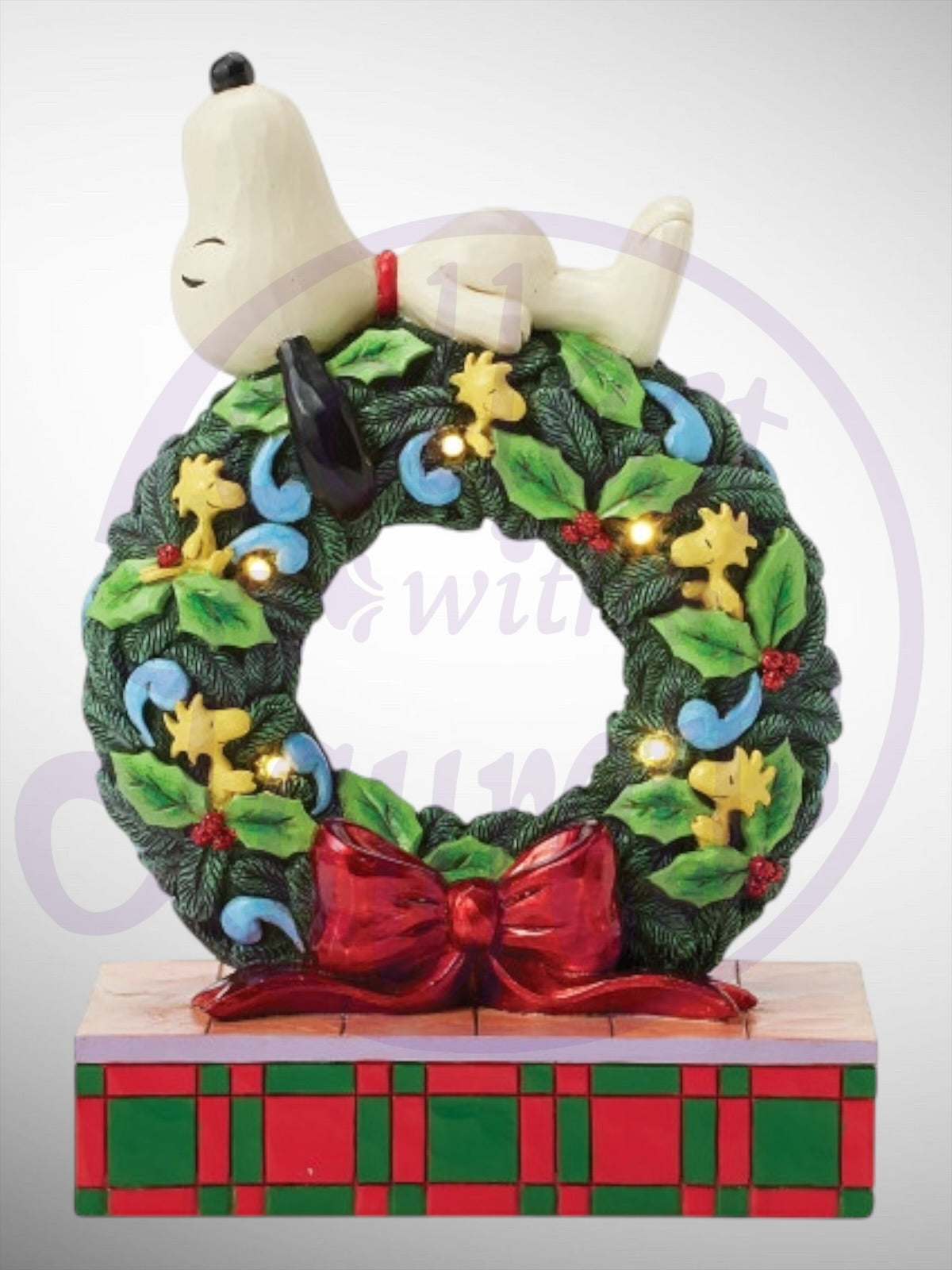 Jim Shore Peanuts - Happy Holiday Dreams Snoopy Woodstock Christmas Wreath Figurine