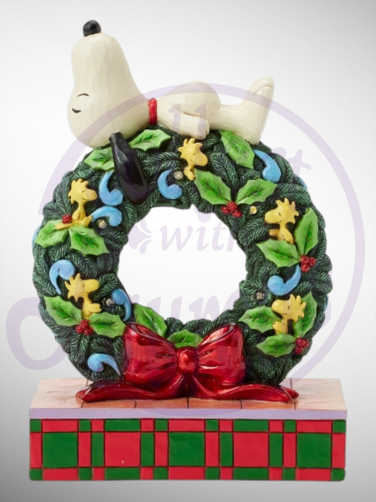 Jim Shore Peanuts - Happy Holiday Dreams Snoopy Woodstock Christmas Wreath Figurine
