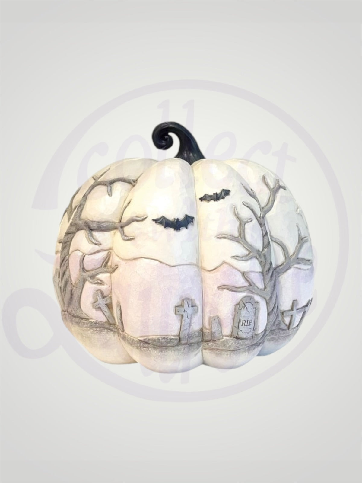 Jim Shore Heartwood Creek - A Little Batty Halloween White Pumpkin Figurine