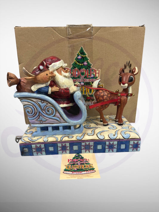 Jim Shore Rudolph Traditions - Rudolph Deluxe Musical Figurine Santa Claus Limited Edition