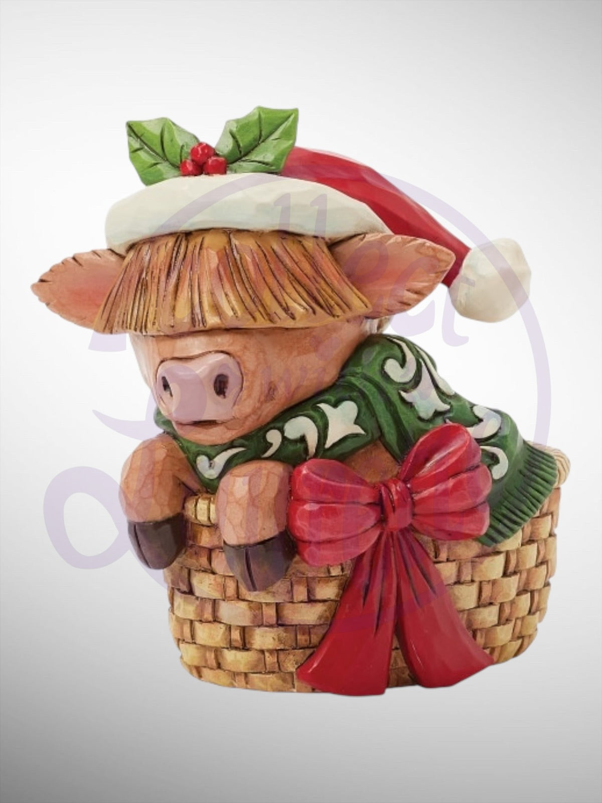Jim Shore Heartwood Creek - Mini Highland Cow in Basket Figurine - PREORDER