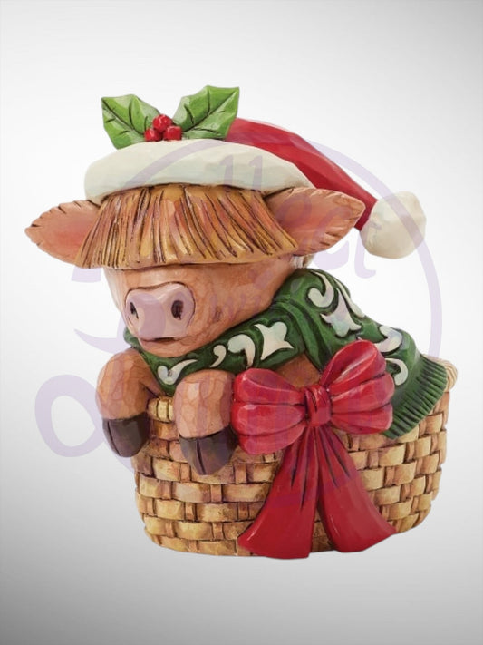 Jim Shore Heartwood Creek - Mini Highland Cow in Basket Figurine