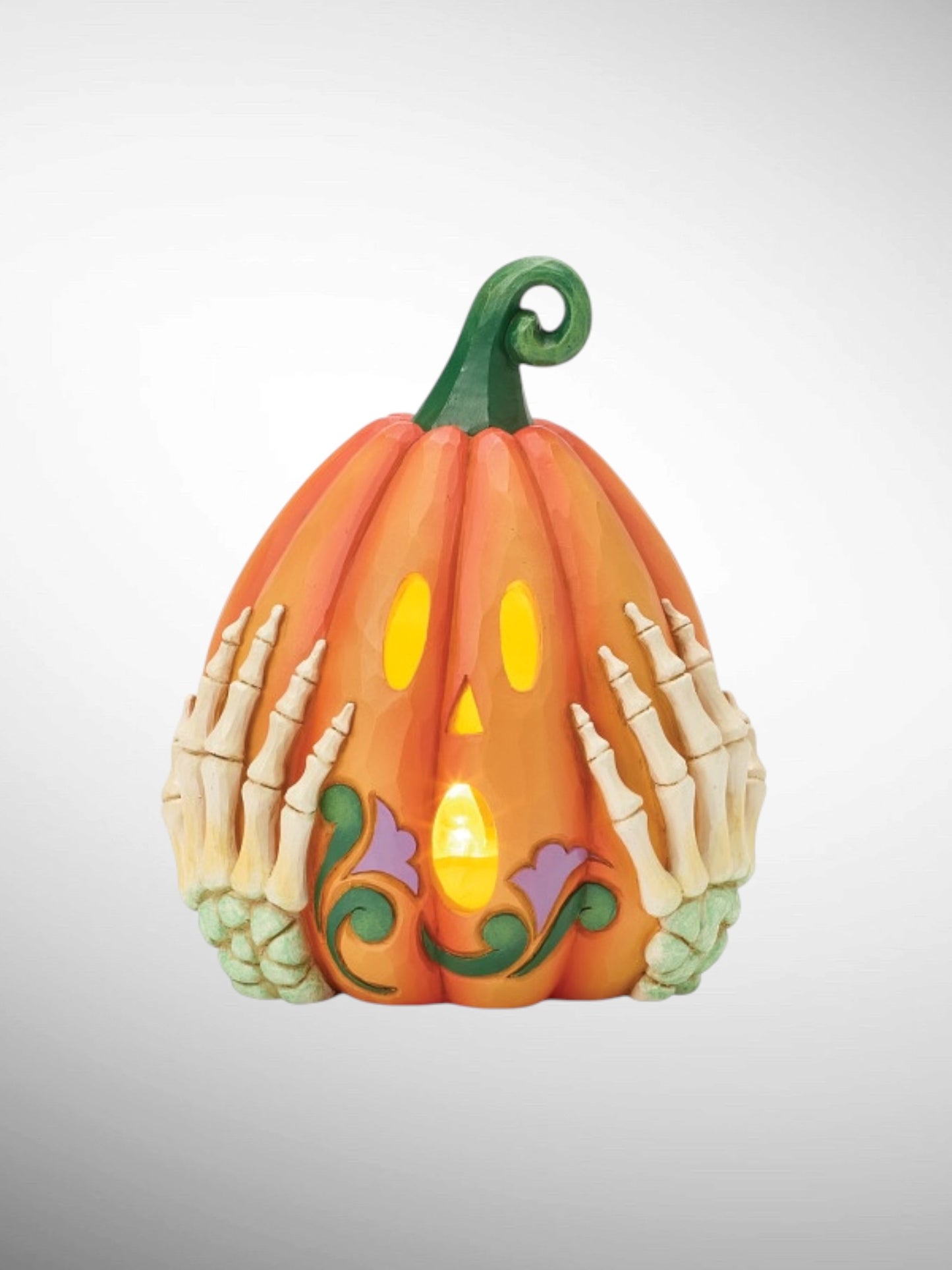 Jim Shore Heartwood Creek - Oh My, Boo Jack-o-Lantern Skeleton Hands LED Halloween Figurine