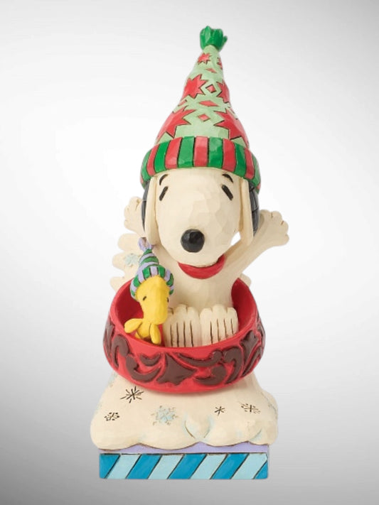 Jim Shore Peanuts - Snowy Shenanigans Snoopy Woodstock Dog Bowl Sled Figurine - PREORDER