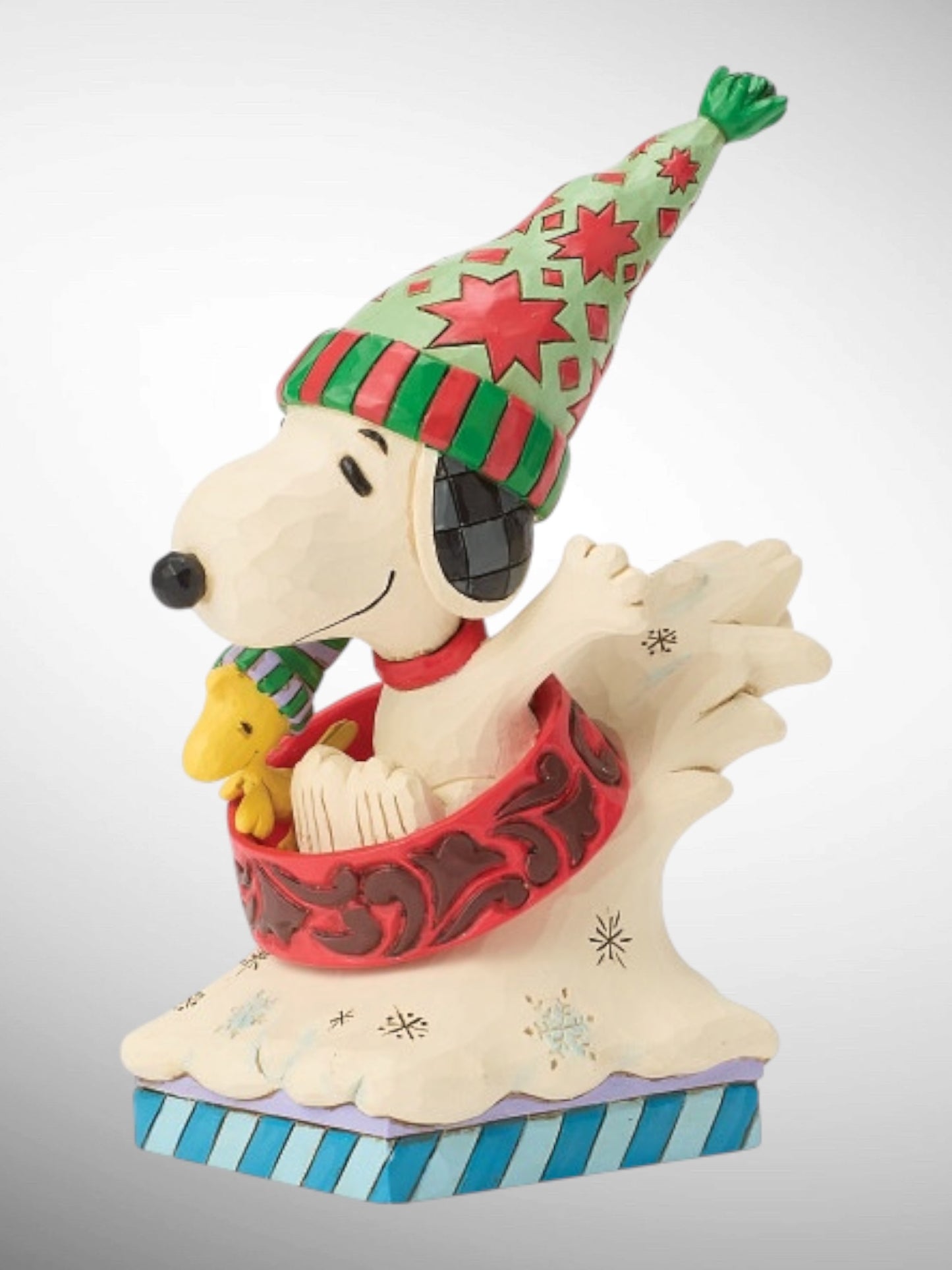 Jim Shore Peanuts - Snowy Shenanigans Snoopy Woodstock Dog Bowl Sled Figurine - PREORDER