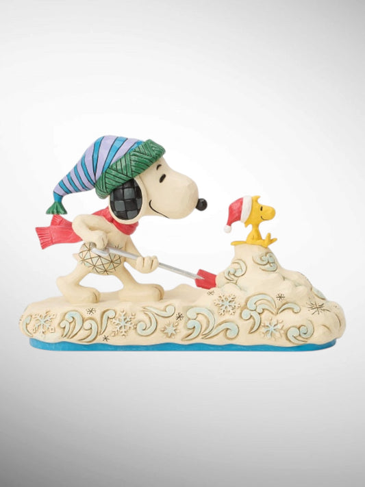 Jim Shore Peanuts - Clearing the Way for Christmas Snoopy Woodstock Shoveling Snow Figurine - PREORDER