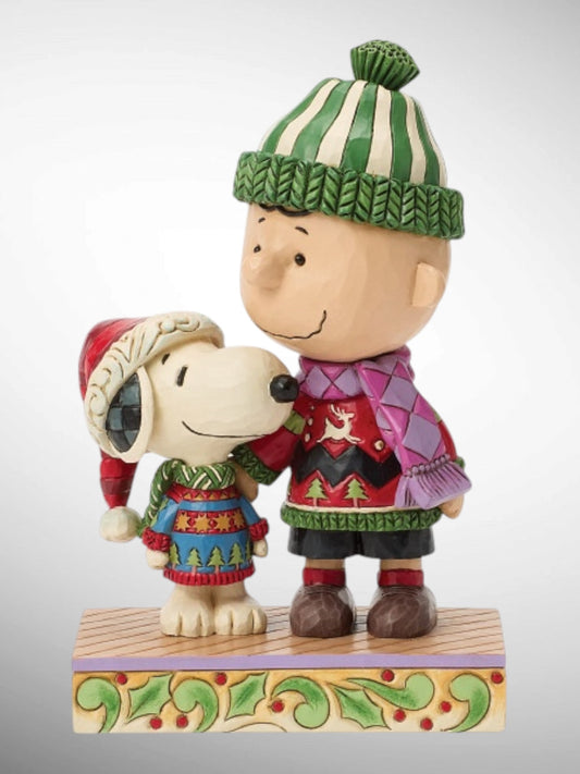 Jim Shore Peanuts - Cozy Christmas Pals Snoopy Charlie Brown Sweaters Figurine - PREORDER
