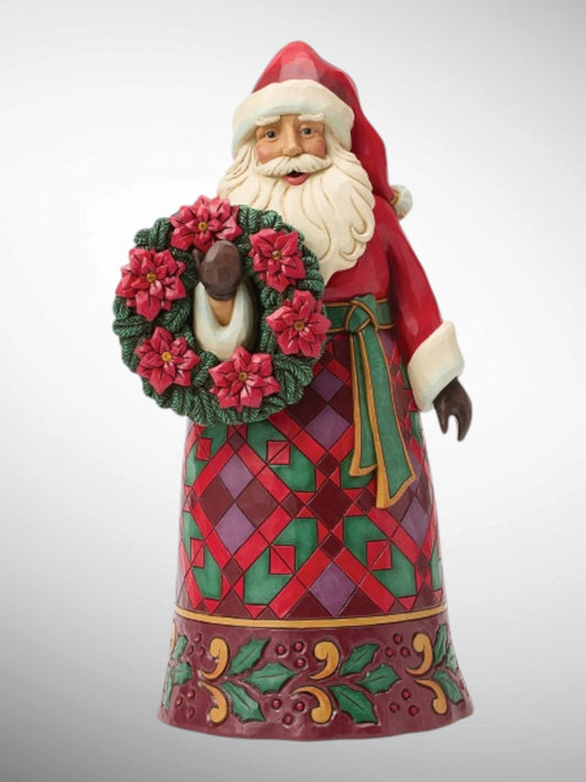 Jim Shore Heartwood Creek - Christmas Offering Santa with Wreath and Poinsettia Figurine - PREORDER