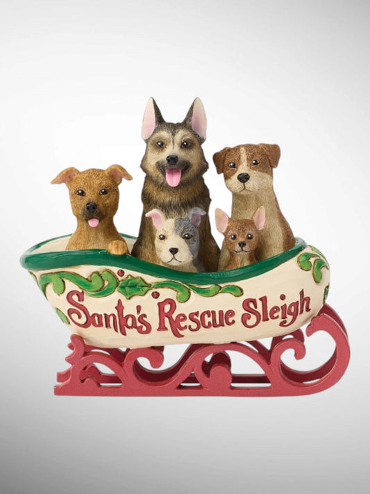 Jim Shore Heartwood Creek - A Tail-Wagging Christmas Santa's Rescue Sleigh Figurine - PREORDER
