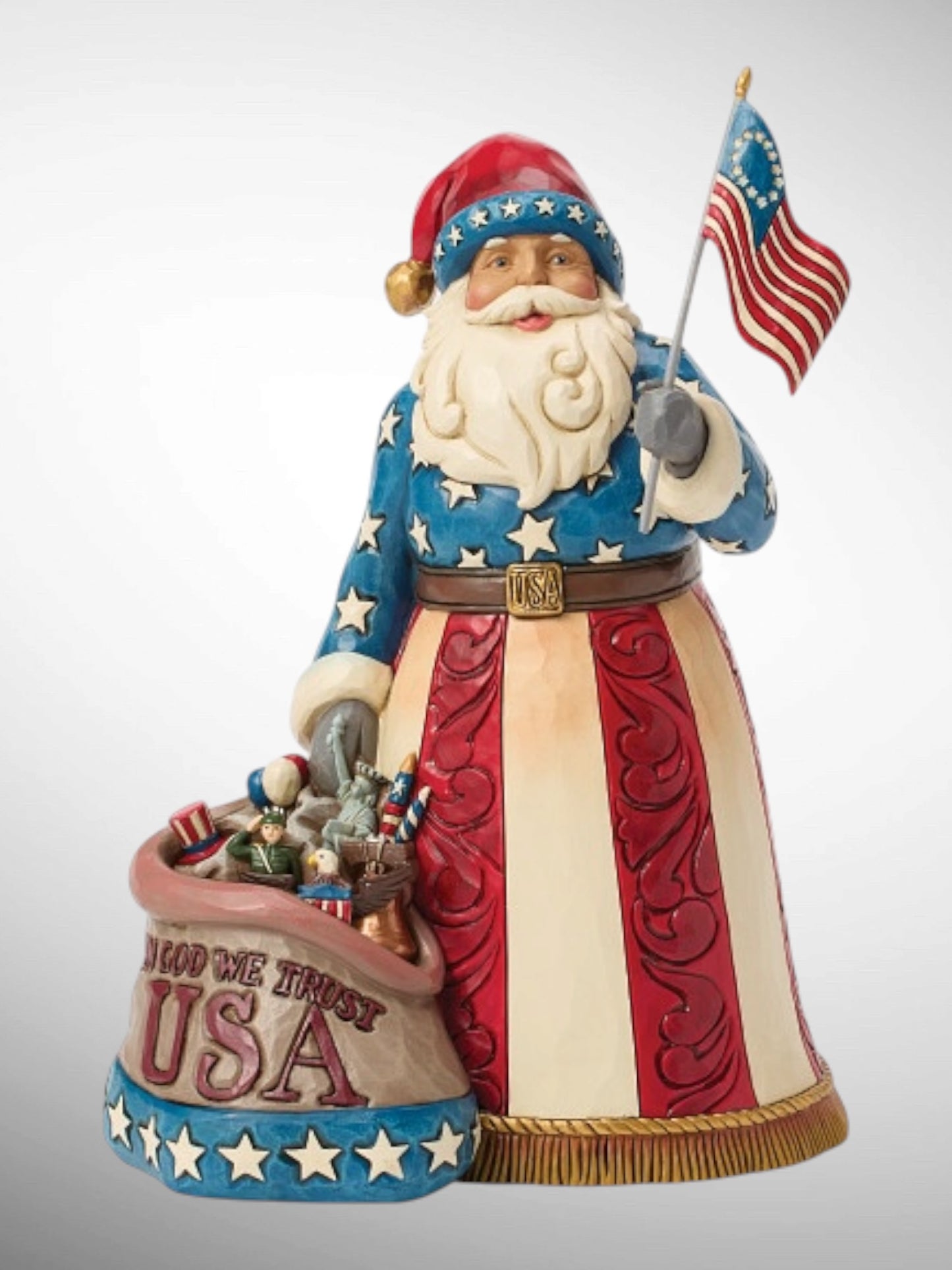 Jim Shore Heartwood Creek - American Traditions Patriotic Santa with Flag Christmas Figurine - PREORDER