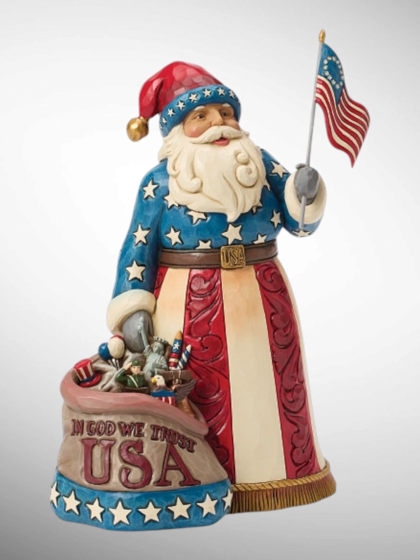 Jim Shore Heartwood Creek - American Traditions Patriotic Santa with Flag Christmas Figurine - PREORDER