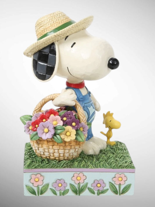 Jim Shore Peanuts - Petals of Joy Snoopy Woodstock Flower Basket Figurine - PREORDER