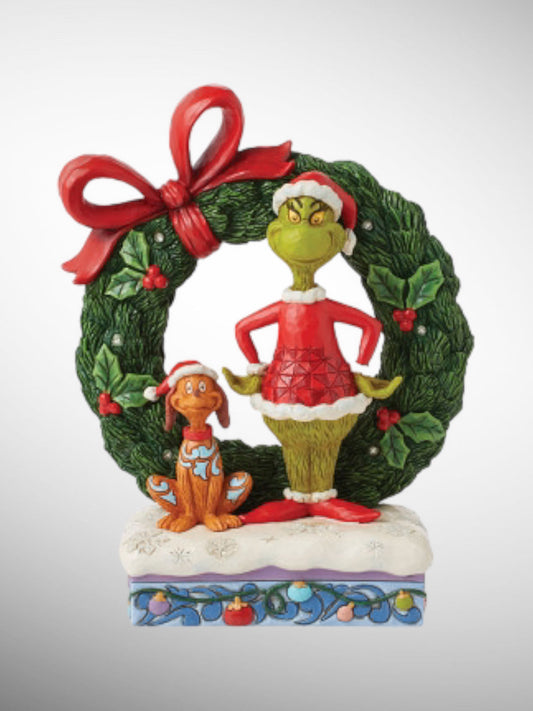 Jim Shore Dr. Seuss The Grinch - Grinch and Max in Wreath Figurine