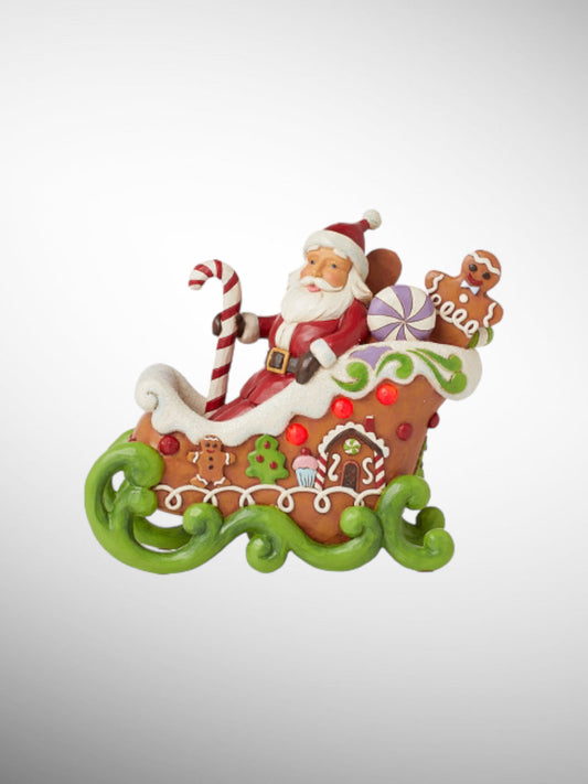 Jim Shore Gingerbread Christmas - Sharing Sweet Holiday Cheer Santa LED Figurine - PREORDER