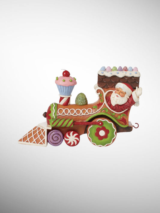 Jim Shore Gingerbread Christmas - Santa's On His Way Gingerbread Train Engine Figurine - PREORDER