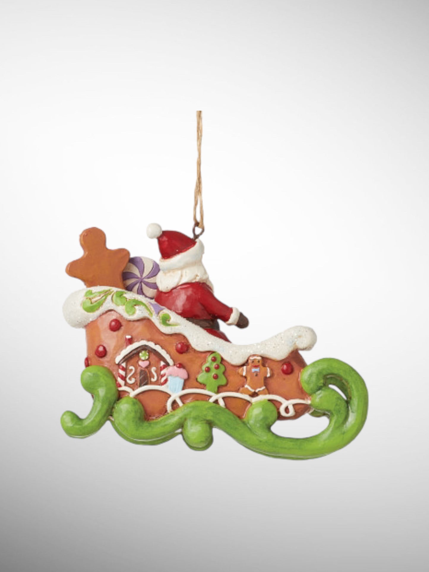 Jim Shore Gingerbread Christmas - Gingerbread Santa Sled Hanging Ornament - PREORDER