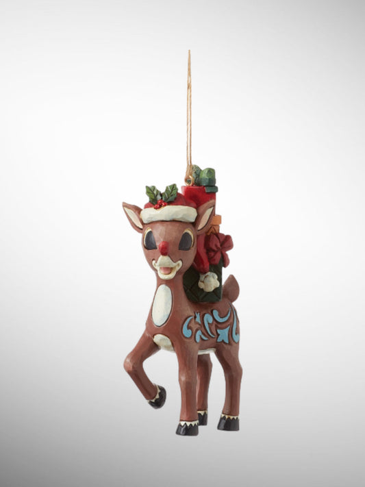 Jim Shore Rudolph Traditions - Rudolph with Stacked Presents Hanging Ornament - PREORDER