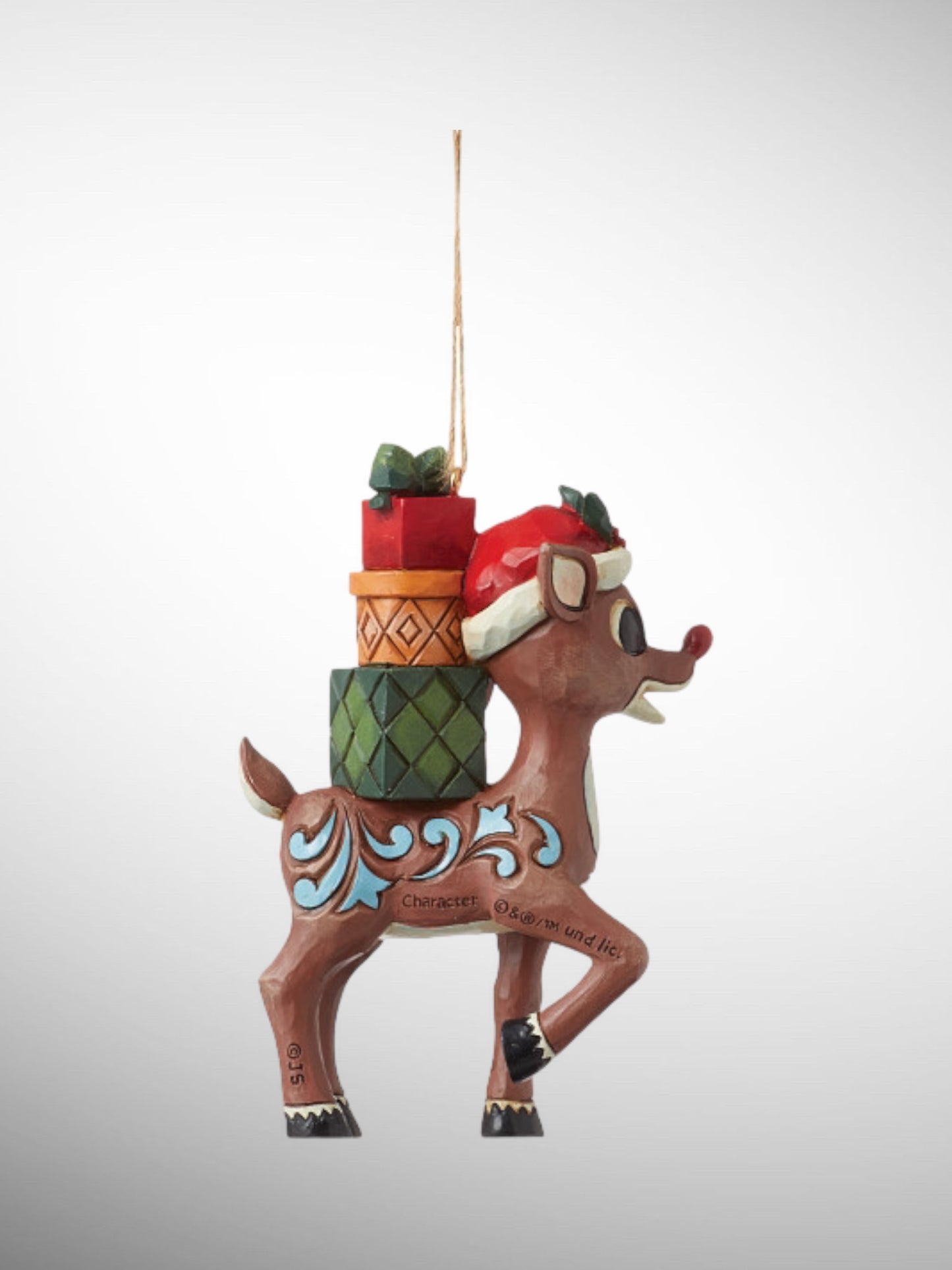 Jim Shore Rudolph Traditions - Rudolph with Stacked Presents Hanging Ornament