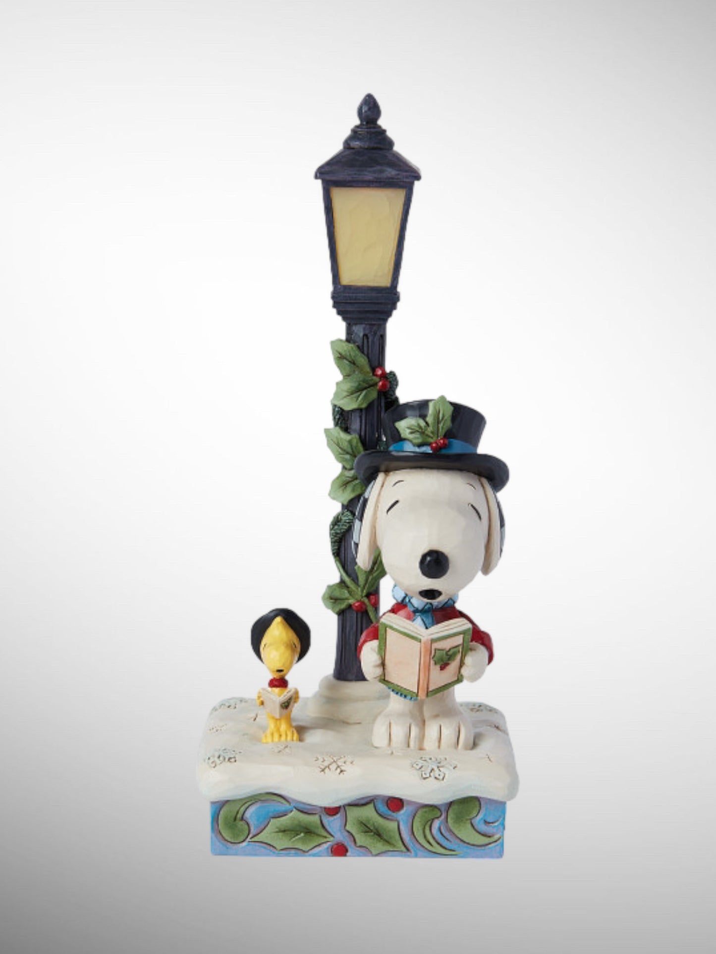 Jim Shore Peanuts - Caroling in the Snow Snoopy with Woodstock Lamp Figurine