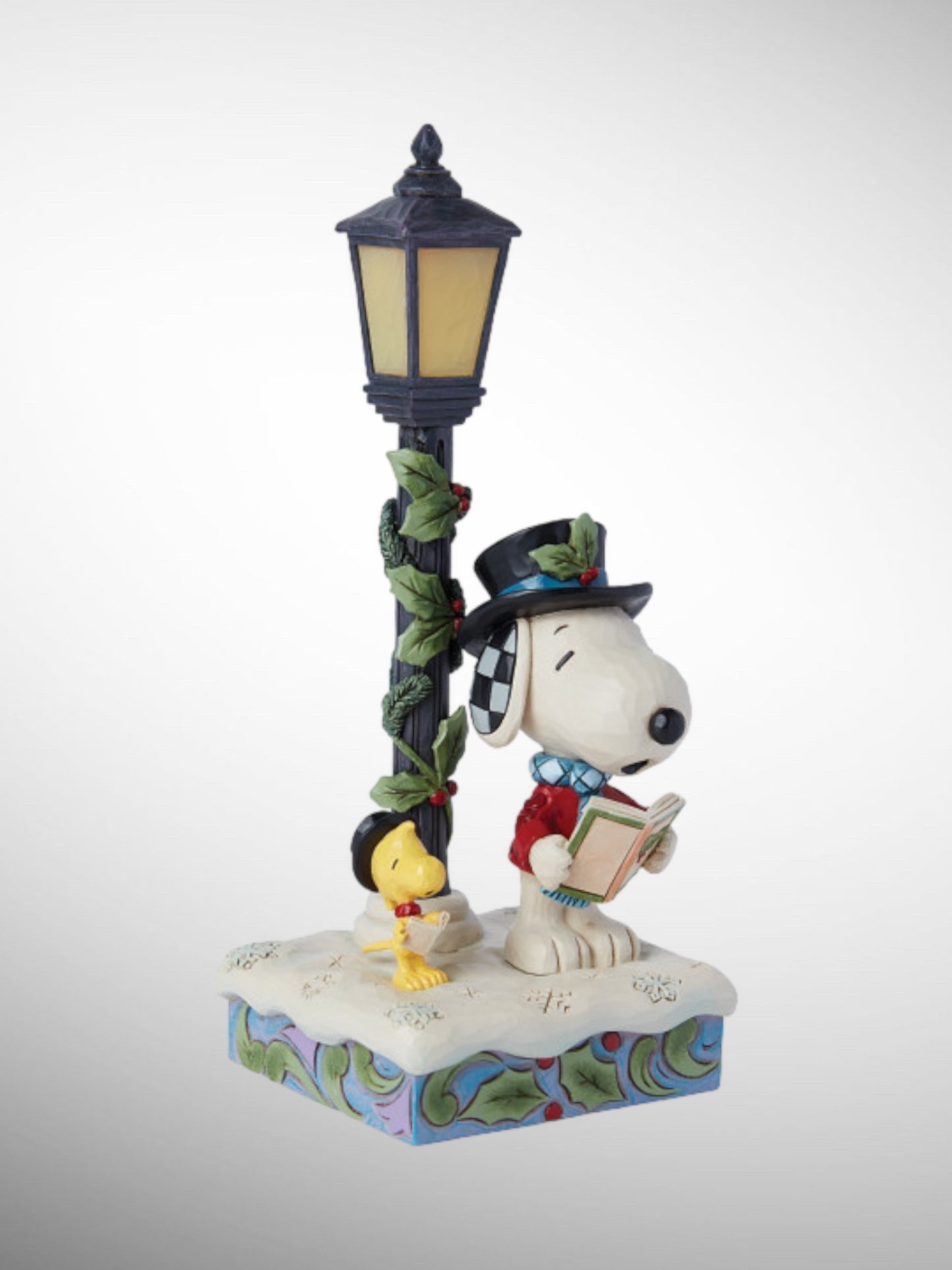 Jim Shore Peanuts - Caroling in the Snow Snoopy with Woodstock Lamp Figurine