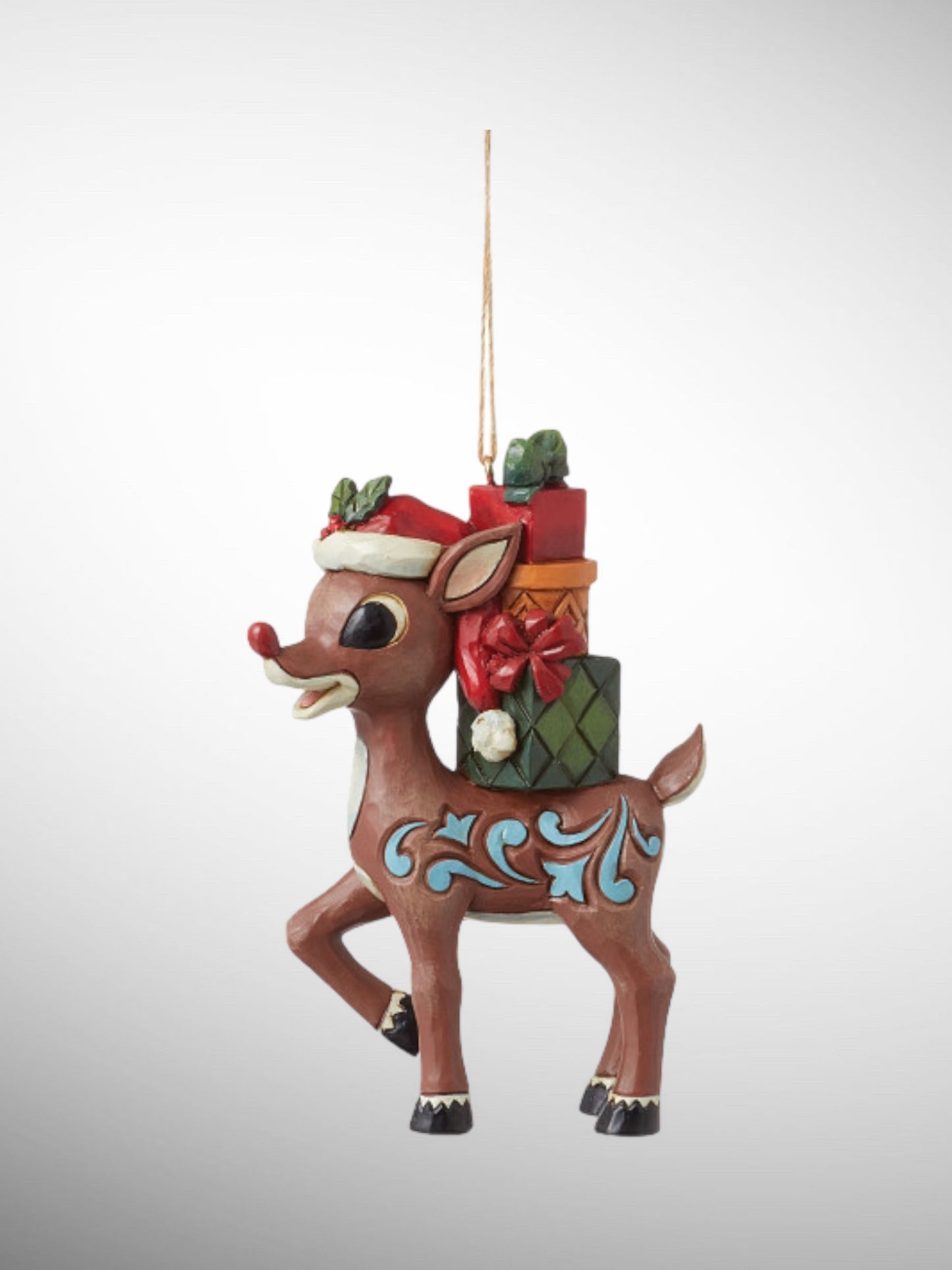 Jim Shore Rudolph Traditions - Rudolph with Stacked Presents Hanging Ornament