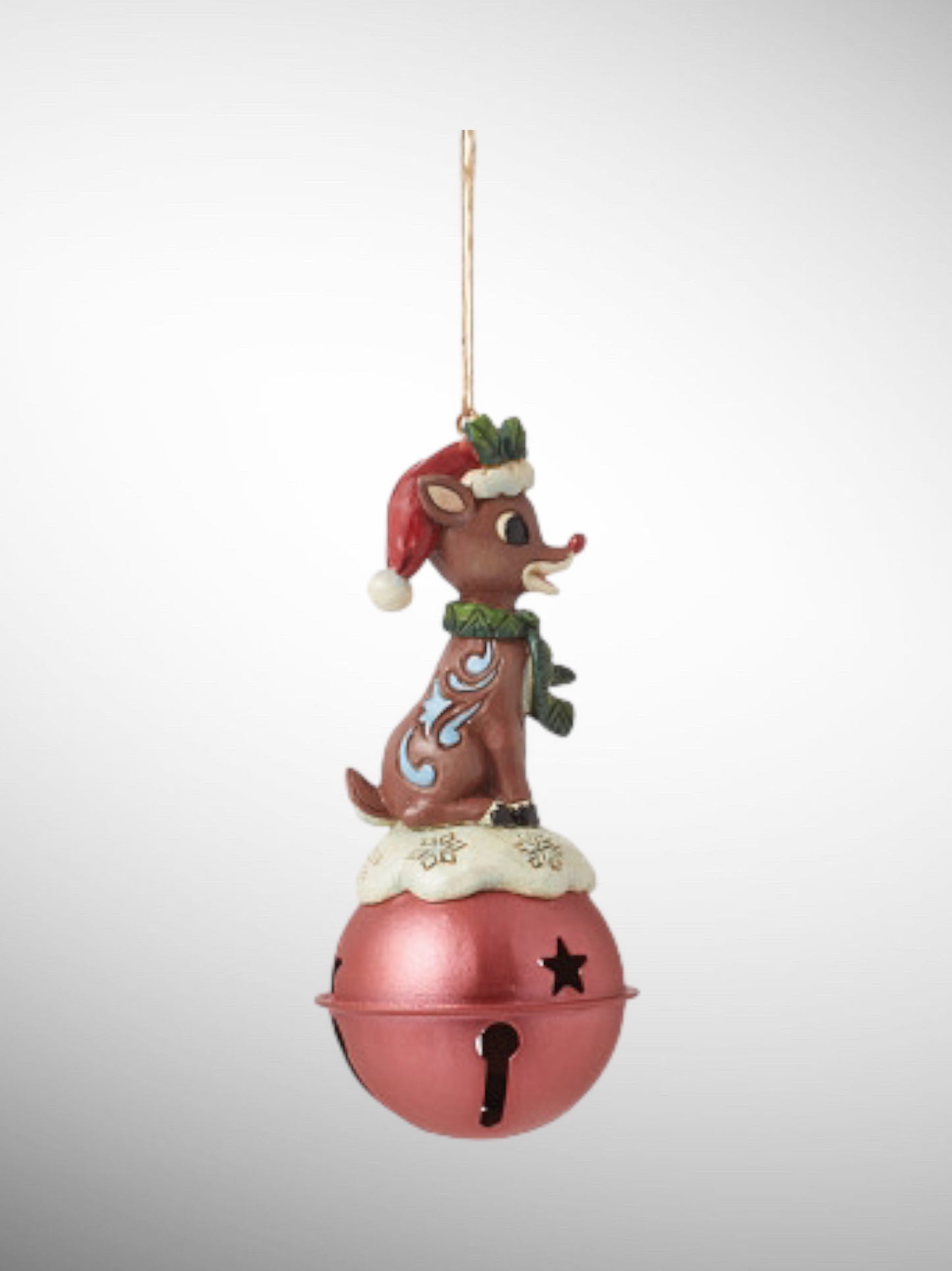 Jim Shore Rudolph Traditions - Rudolph Standing on Bell Hanging Ornament