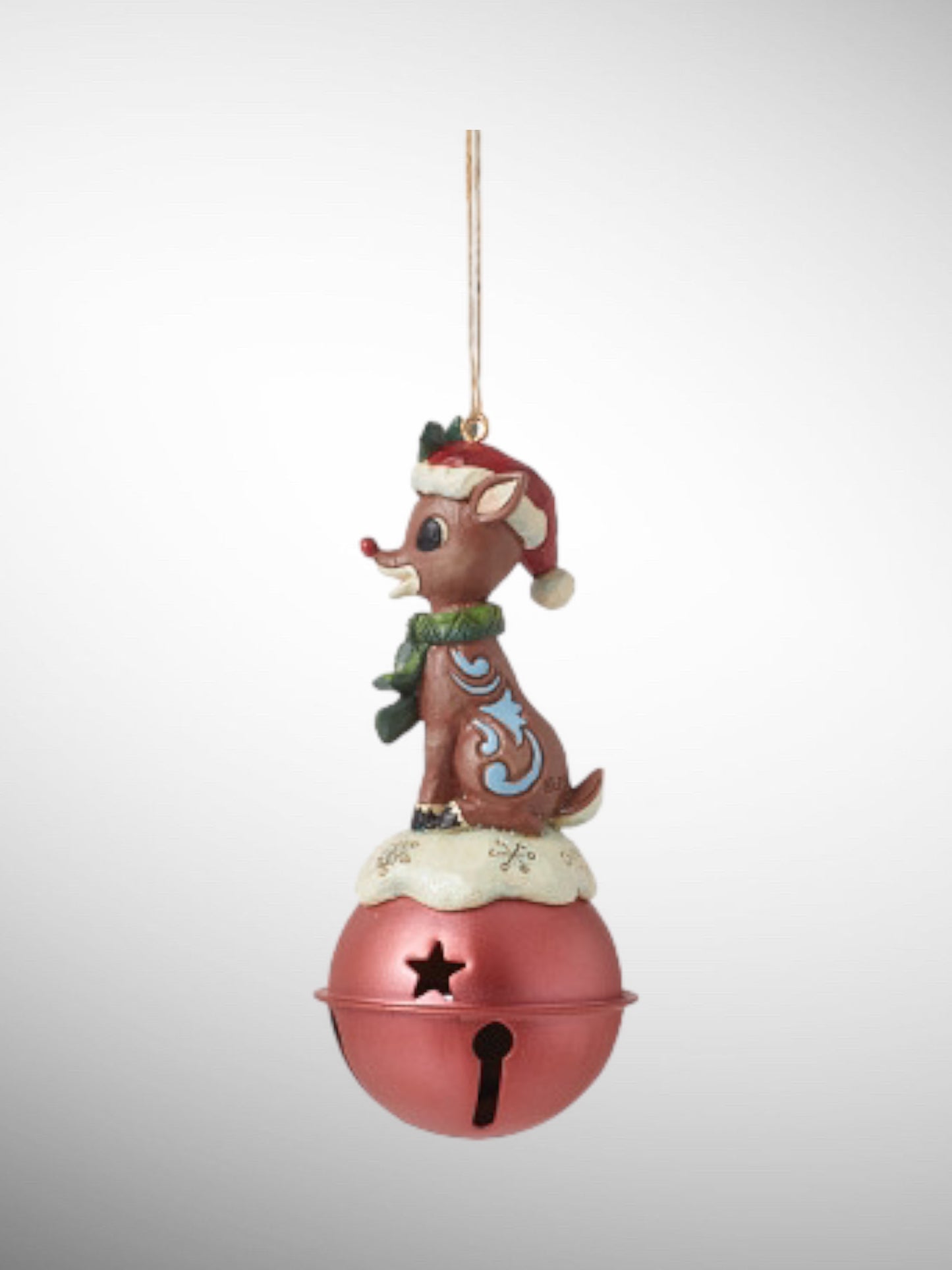 Jim Shore Rudolph Traditions - Rudolph Standing on Bell Hanging Ornament