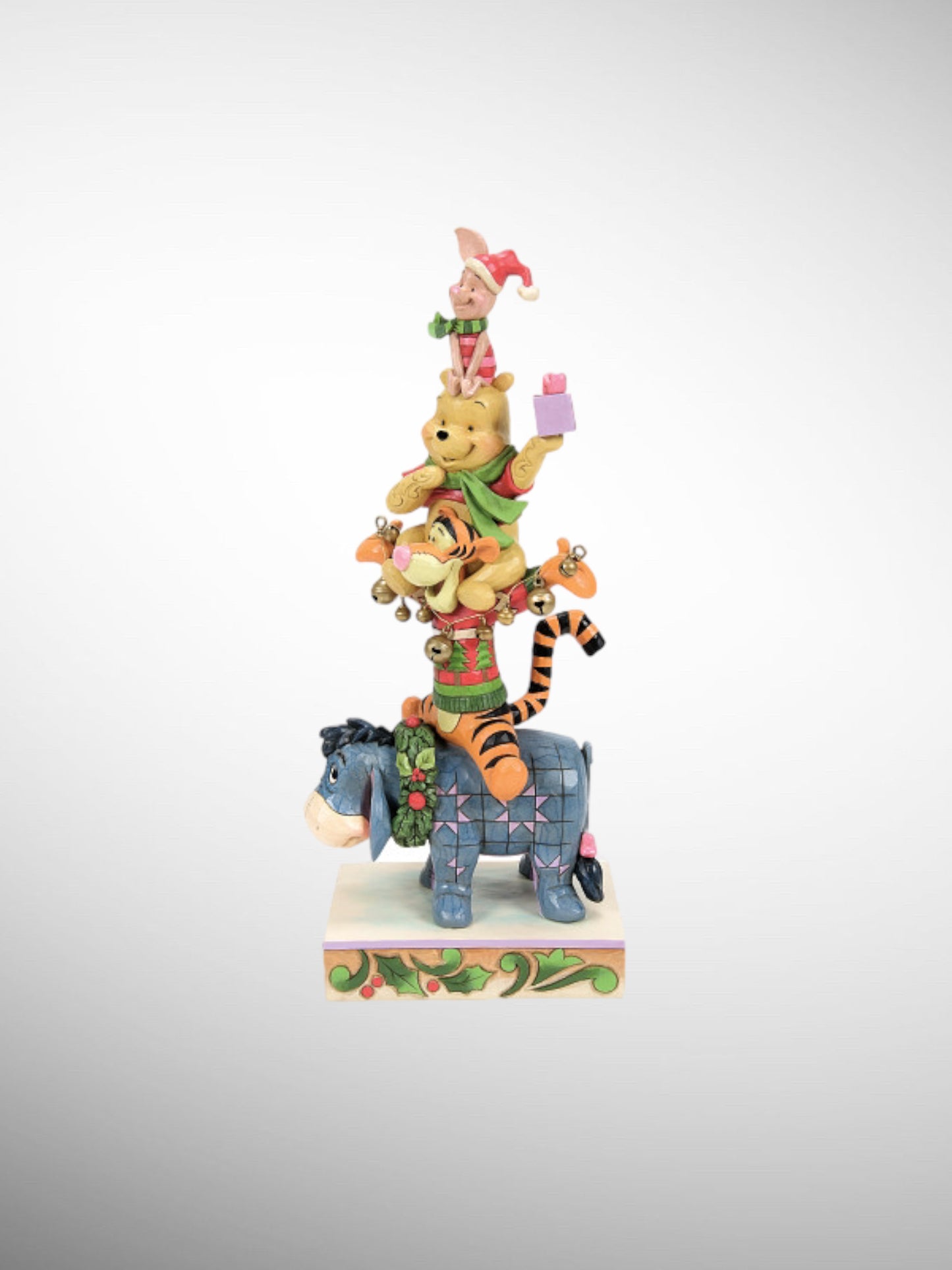 Jim Shore Disney Traditions - Friendship & Festivities Winnie the Pooh, Tigger, Eeyore, Piglet Stacked Christmas Figurine - PREORDER