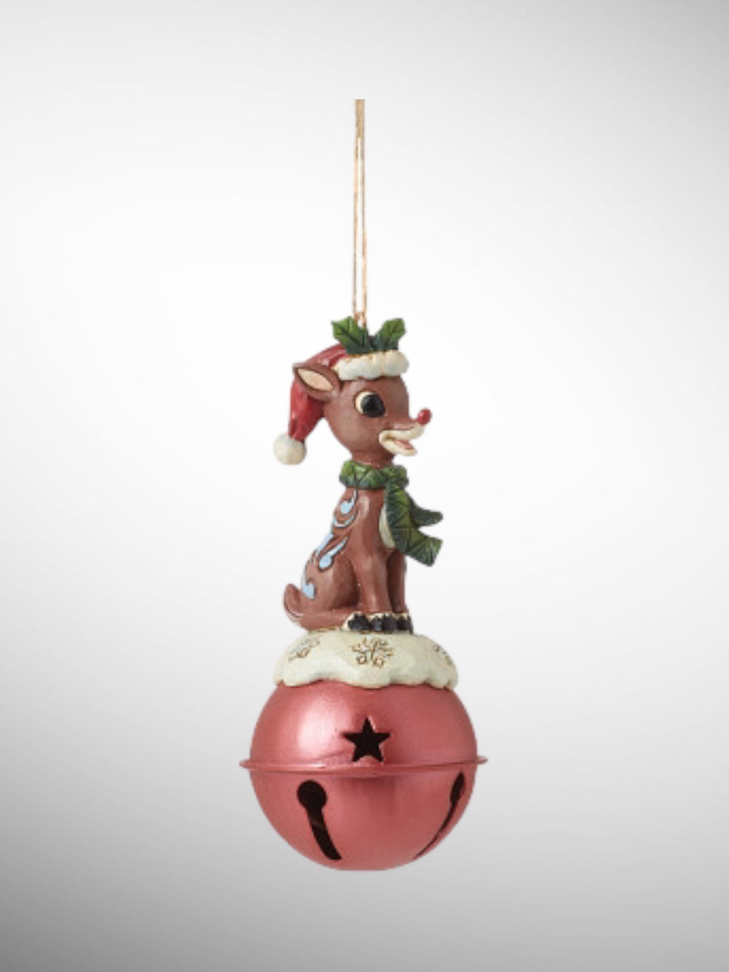 Jim Shore Rudolph Traditions - Rudolph Standing on Bell Hanging Ornament