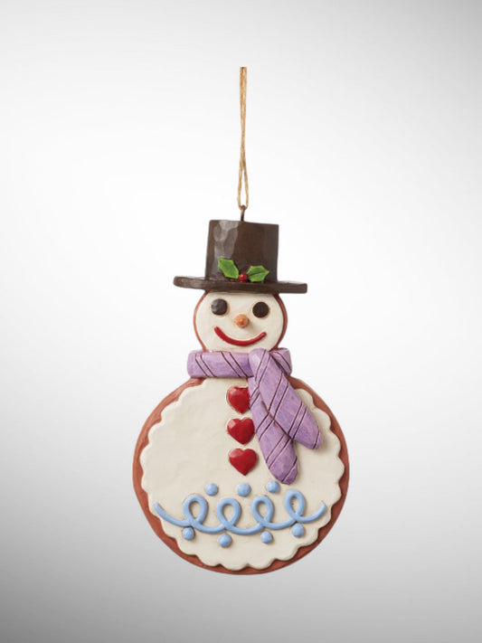 Jim Shore Gingerbread Christmas - Gingerbread Snowman Hanging Ornament - PREORDER
