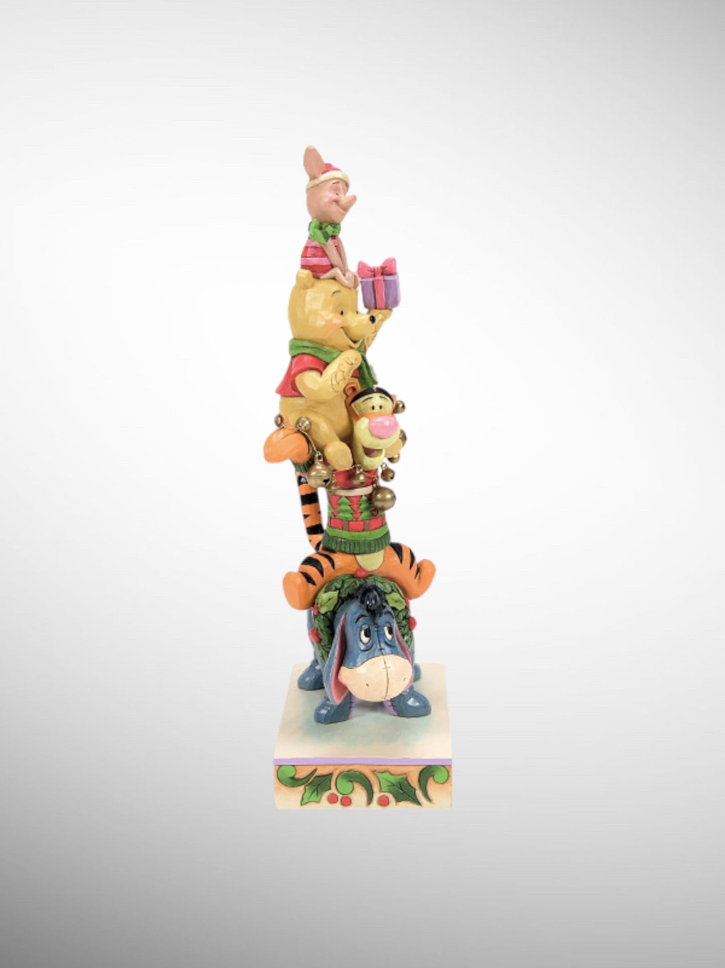 Jim Shore Disney Traditions - Friendship & Festivities Winnie the Pooh, Tigger, Eeyore, Piglet Stacked Christmas Figurine - PREORDER