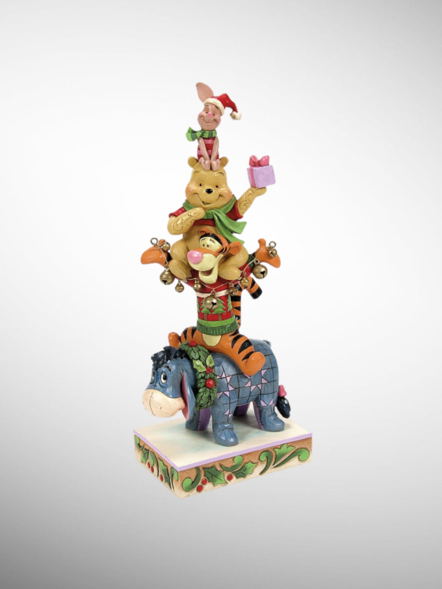 Jim Shore Disney Traditions - Friendship & Festivities Winnie the Pooh, Tigger, Eeyore, Piglet Stacked Christmas Figurine - PREORDER