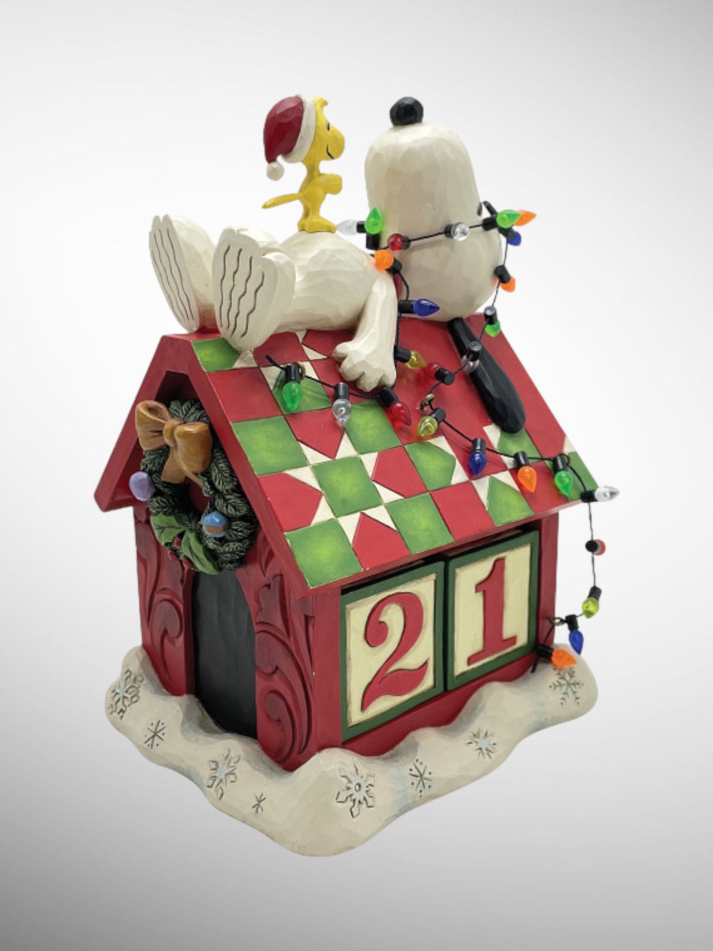 Jim Shore Peanuts - Snoozing 'til Christmas Snoopy & Woodstock Countdown Calendar Figurine