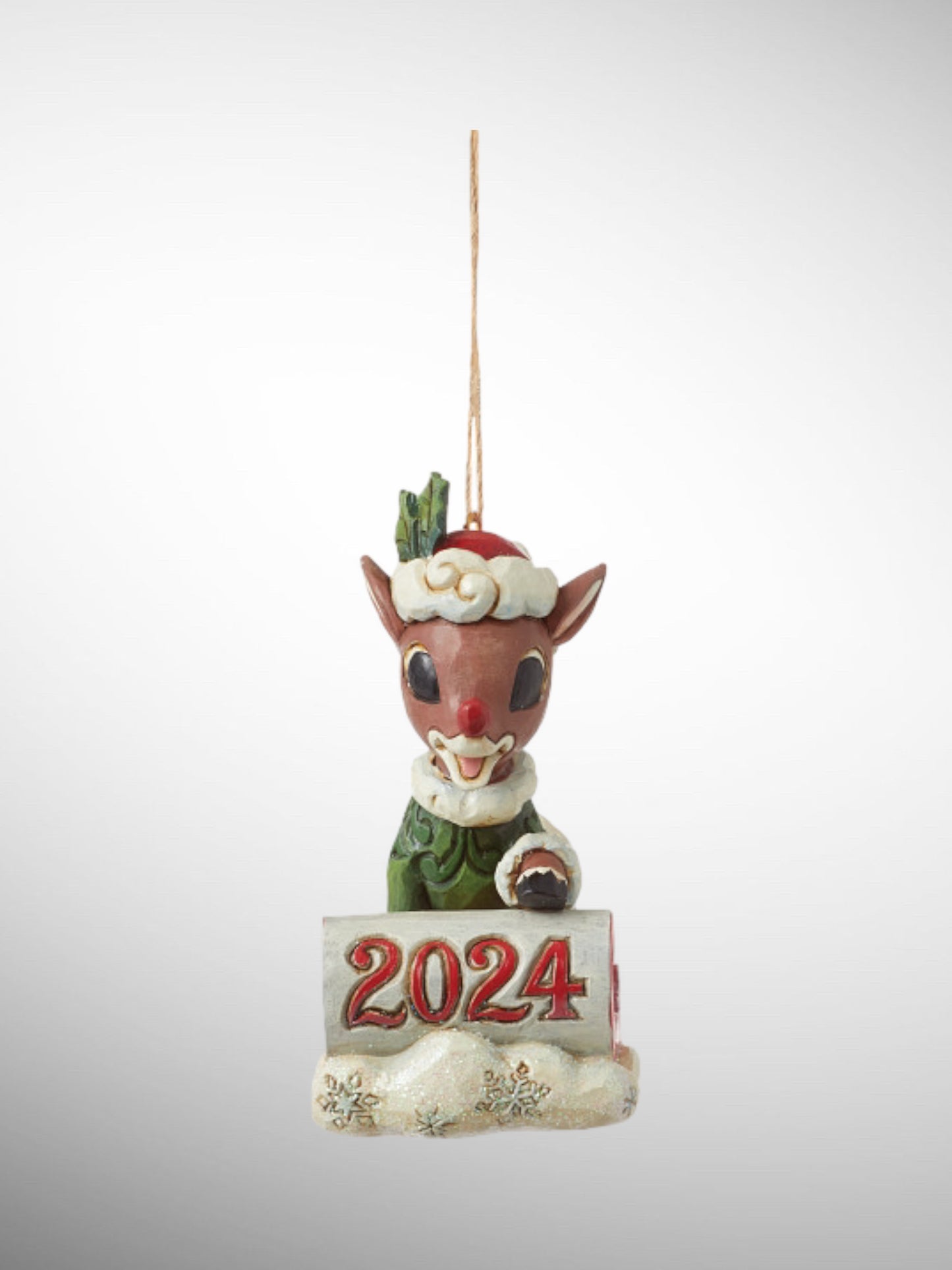 Jim Shore Rudolph Traditions - Dated 2024 Rudolph in Sled Hanging Ornament