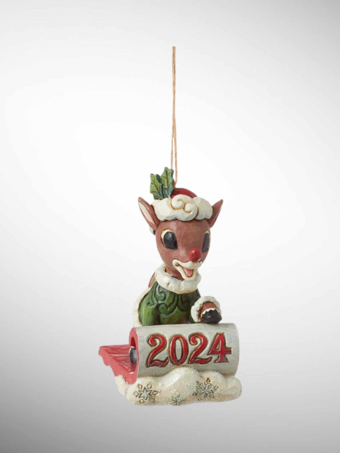 Jim Shore Rudolph Traditions - Dated 2024 Rudolph in Sled Hanging Ornament