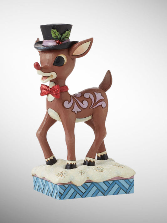 Jim Shore Rudolph Traditions - Rudolph Wearing Top Hat and Bowtie Figurine - PREORDER
