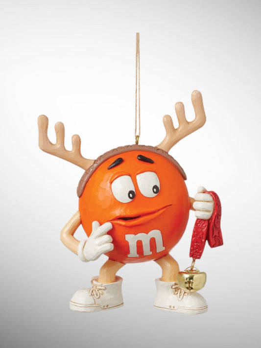 Jim Shore M&M's Collection - Orange Reindeer Hanging Ornament - PREORDER