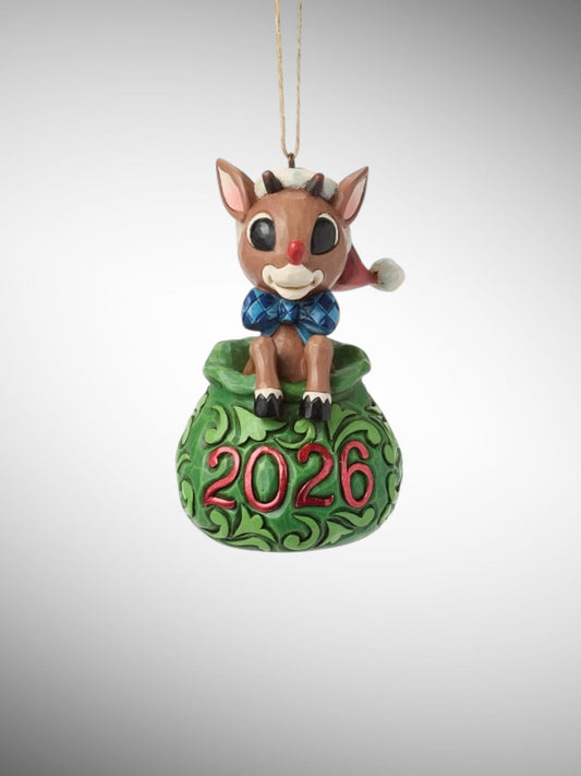 Jim Shore Rudolph Traditions - Rudolph in Toy Bag 2026 Dated Hanging Ornament - PREORDER