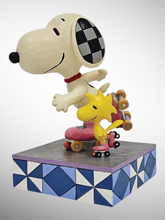 Jim Shore Peanuts - The Wheel Deal Snoopy Woodstock Rollerskating Figurine - PREORDER