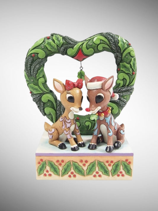 Jim Shore Rudolph Traditions - Rudolph and Clarice Heart Wreath Diorama Figurine - PREORDER