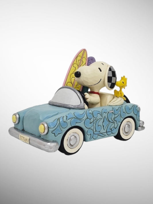 Jim Shore Peanuts - Sunny Drives and Surfing Vibes Snoopy Woodstock Figurine - PREORDER