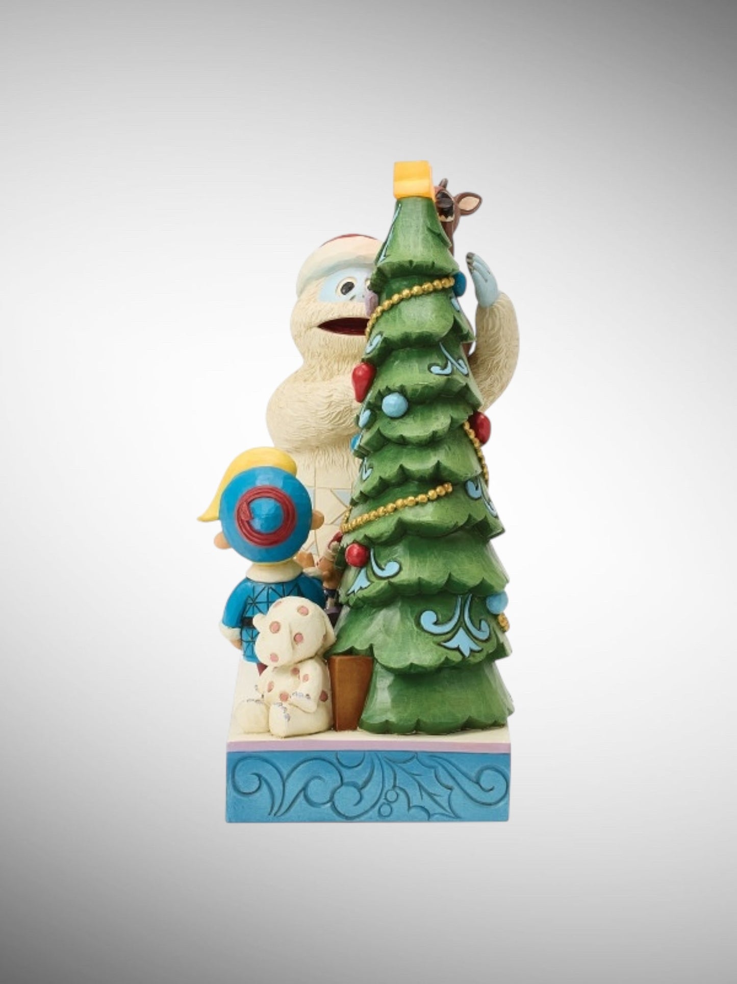 Jim Shore Rudolph Traditions - Bumble Holding Rudolph by Tree Figurine - PREORDER