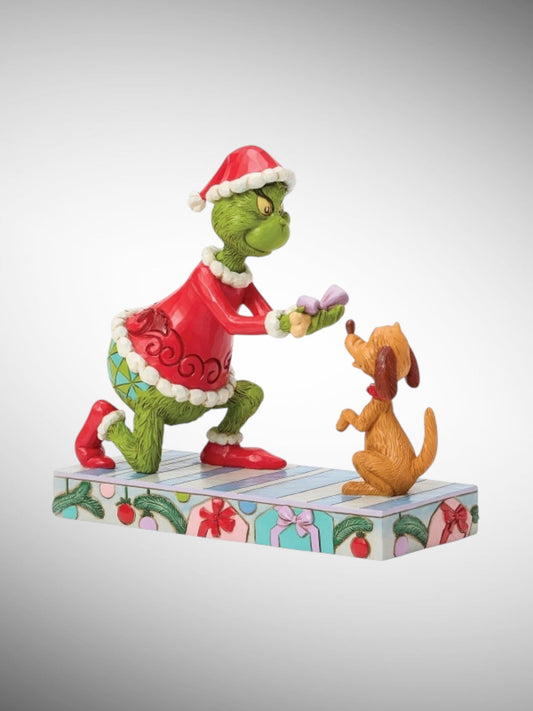 Jim Shore Dr. Seuss The Grinch - Grinch Giving Max a Bone Figurine - PREORDER