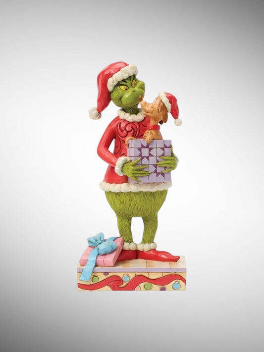 Jim Shore Dr. Seuss The Grinch - Grinch Holding Gift with Max Figurine - PREORDER
